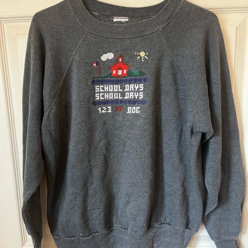 Cozy Gray School Days Sweatshirt hand embroidered